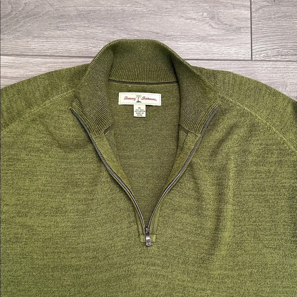 Tommy Bahama 1/2 Zip Silk Cotton Blend Long Sleeve Sweater Green Size XL‎